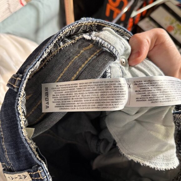 Ariat REAL Bootcut Riding Jeans Whipstitch Dark Blue Low Rise Fray Hem Size 28 - Picture 12 of 14